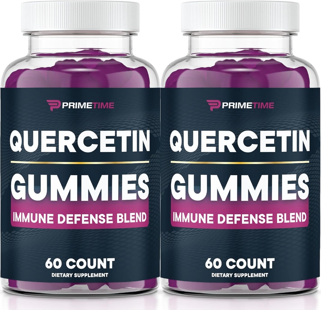 Primetime Sports Quercetin + Zink + vitamin C 1000mg Gummies Kosttilskud med Elderberry, Flavonoid Vitamin til børn voksne Immunitet, immunstøtte Gummy Booster Vegan (2 Pack) 60 Greve (pakke med 2)