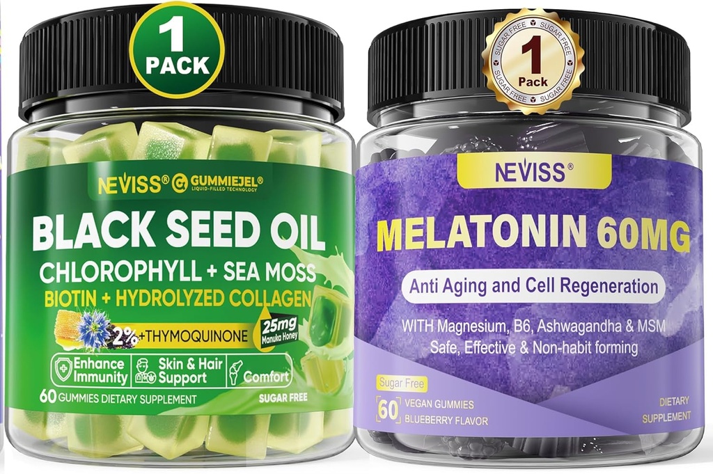 NEVISS Melatonin 60mg Gummies + Black Seed Oil Gummies