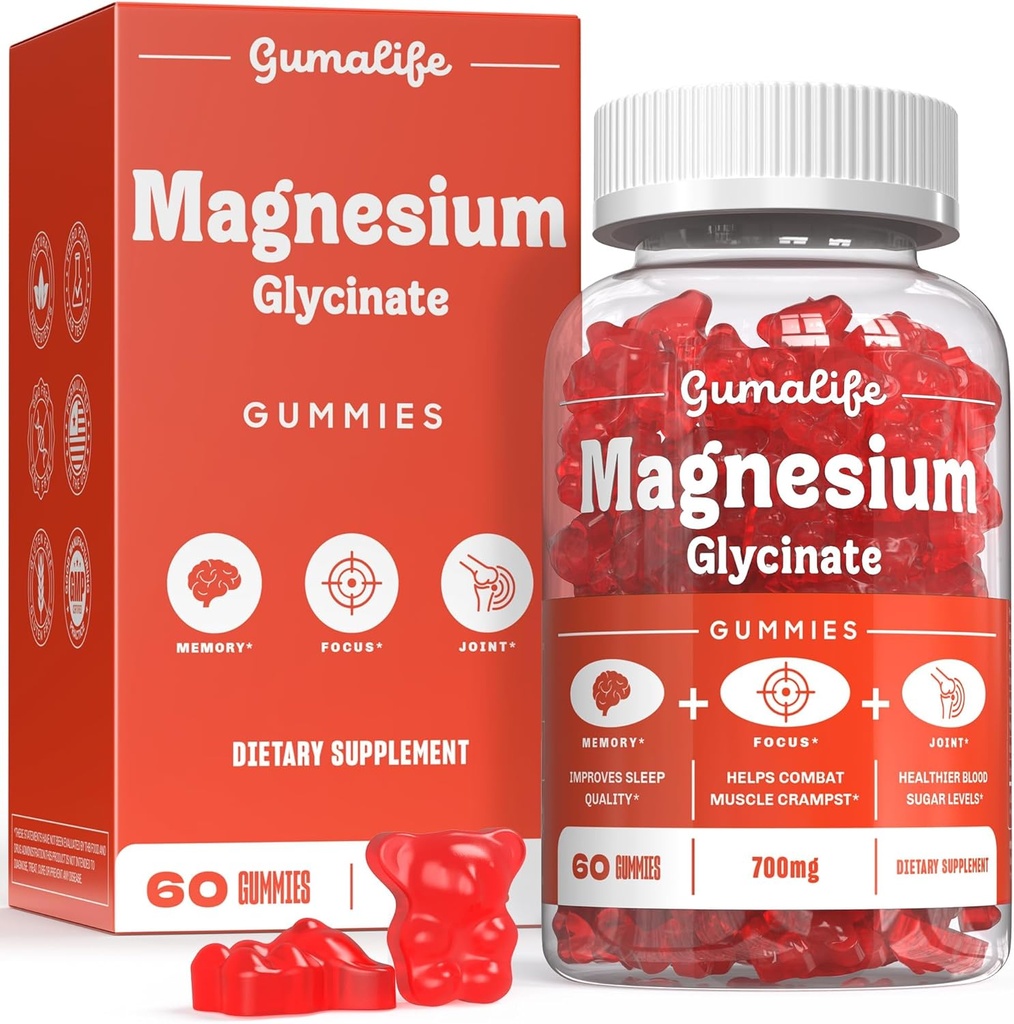 Gumalife's 700mg Magnesium Glycinate Gummies Enhance Relaxation, Offering A Sugar-Free Blend of Beneficial Nutrients. Each Box Contains 60 Counts (60 Counts, Boysenberry)