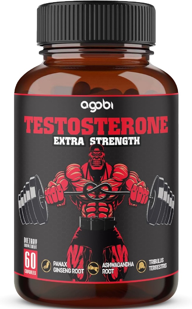 Testosterone Supplement for Men with Ashwagandha, Tribulus, Ginseng & More - 11 Herbs - Strength Support - 60 Vegan Capsules 1 Month Supply
