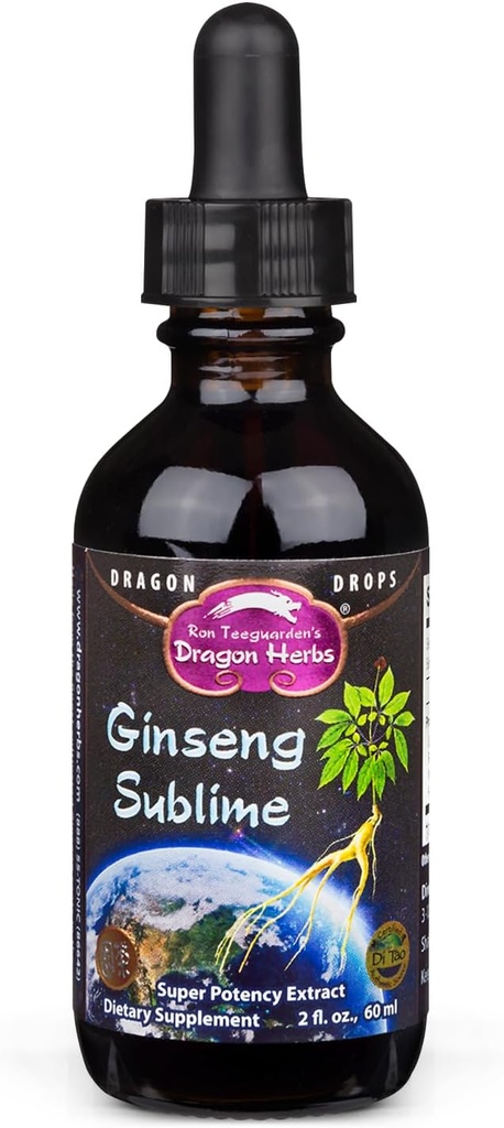 Dragon Herbs Ginseng Sublim Drops # 124; Alle naturlige ekstrakt supplement til støtte energi, stress, fokus, hud, udholdenhed, lunger, immunforsvar # 124; amerikansk, rød og hvid Ginseng # 124; 2 fl. oz