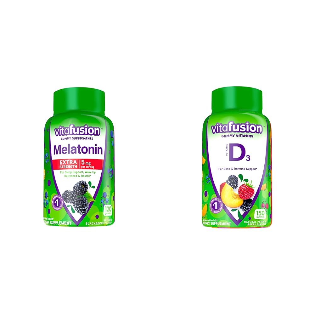 Viafusion Ekstra styrke Melatonin Gummy Vitaminer, 5mg, 120 ct Gummies & Vitamin D3 Gummy Vitaminer til ben og immunsystemet støtte