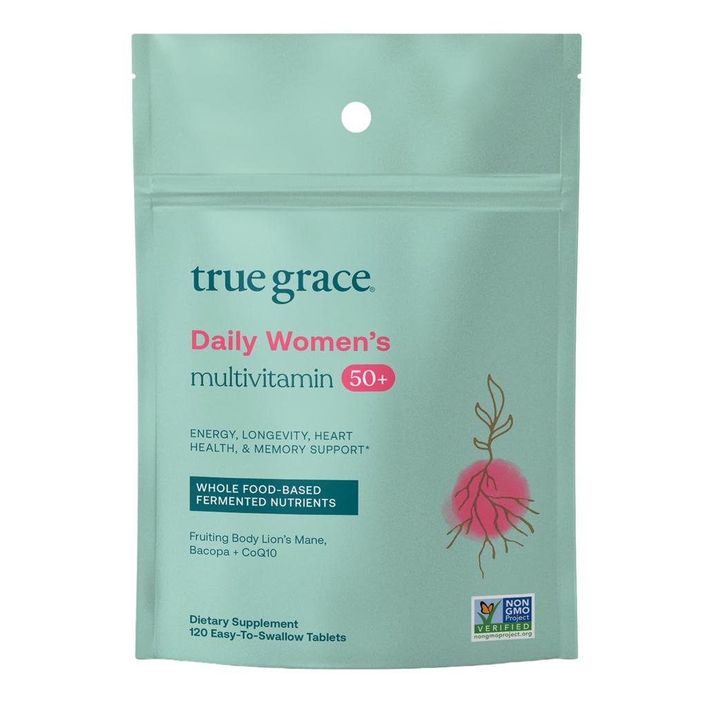 Sand Grace Daily Women 's Multivitamin 50 + - 120 Easy- to- Swallow Tablets - Immun, Energy, Longevity & Memory Support - Vegan - Gluten, Soy & Iron Free - 60 Servere