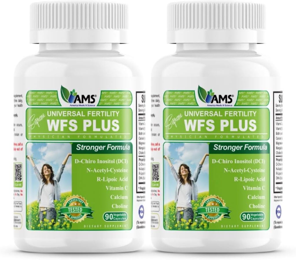 America Medic & Science WFS Plus Fertility Supplements for Women (90 Capsules) Understøtter Ovulatory Health Medical 124; Natural Preconsion Vitaminer, Reproductive Aid, with D- Chiro Inositol, DHA (Pack of 2)