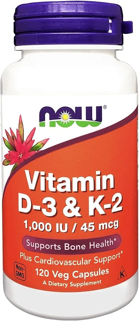 Now Foods Vitamin D-3 & K-2 - 120 Veg kapsler