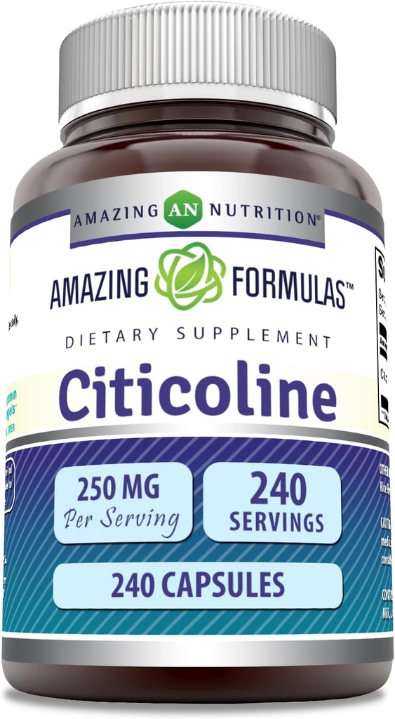 Amazing Formulas Citicoline 250 Mg- 124; Kapsler Supplement 124; Non- GMO - 124; Gluten Free - 124; Fremstillet i USA (240 Tæl)