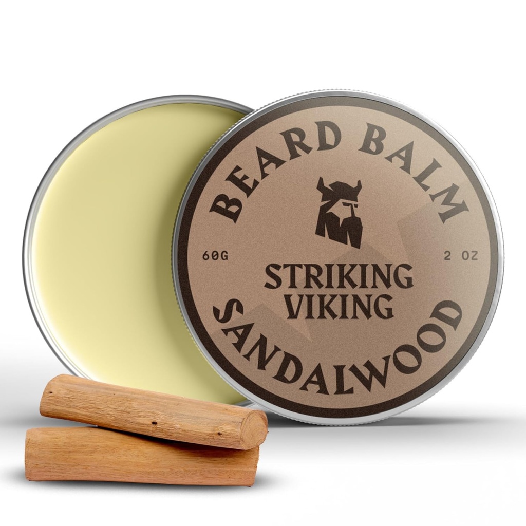 Striking Viking Beard Balm for Mænd - Leave in Beard Conditioner - Styling Balm Lavet med naturligt afledte Beard Butter, Argan & Jojoba Oliils (2 Ounce (Pack of 1), Sandalwood)