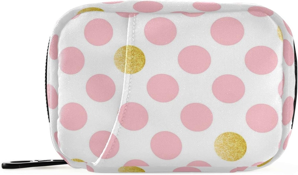 Pink Golden Polka Dots Pill Box 7 Dag Pill Case Rejsepose Pill Organizer Bag med lynlås Portable ugentlige sag Kompakt størrelse for Vitamin Supplement Holder