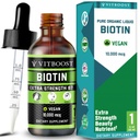 Ekstra styrke 10,000mcg biotin flydende dråber med Økologisk Berry Flavor • 124; 60 Servering • 124; Vegan Formel støtter hårvækst, stærke negle, sunde hud • 124; NO Kunstige Preservativer