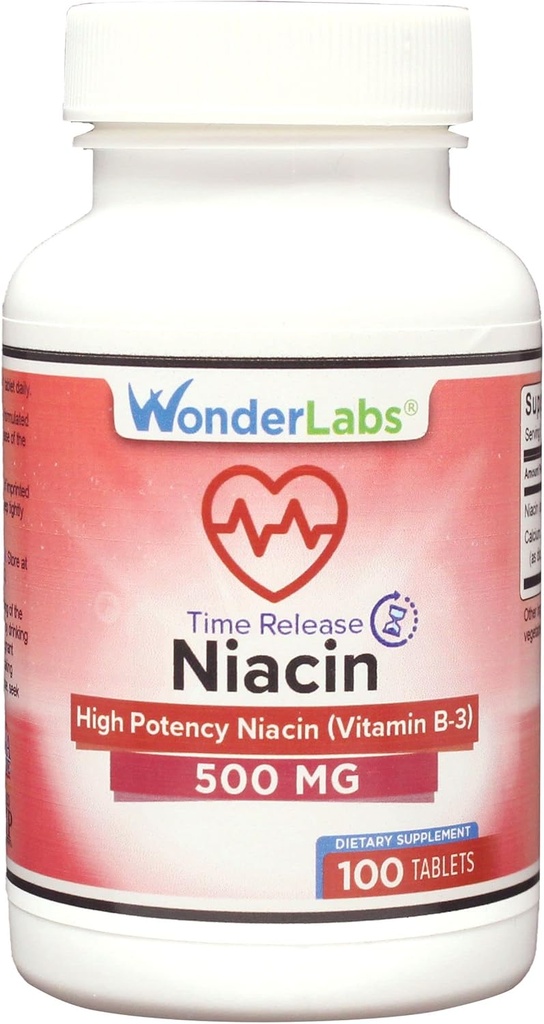 Wonder Laboratories High Potancy Time Release Niacin (vitamin B3) 500 Mg 100 tabletter Non- GMO, Gluten Free Supplement