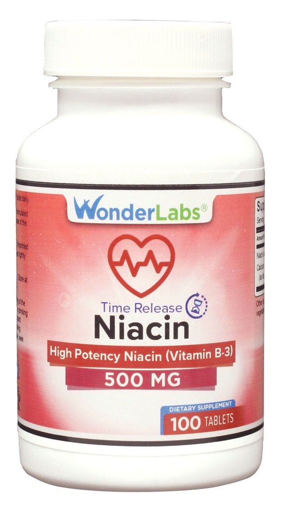 Wonder Laboratories High Potancy Time Release Niacin (vitamin B3) 500 Mg 100 tabletter Non- GMO, Gluten Free Supplement