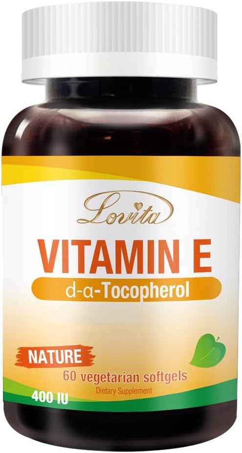 Lovita E 400 IE Softgels, Natural 268 mg (som D Alpha Tocopherol), Vegan for sund hud, hår, negle og immunsystem Support, 60 Vegetar Softgels