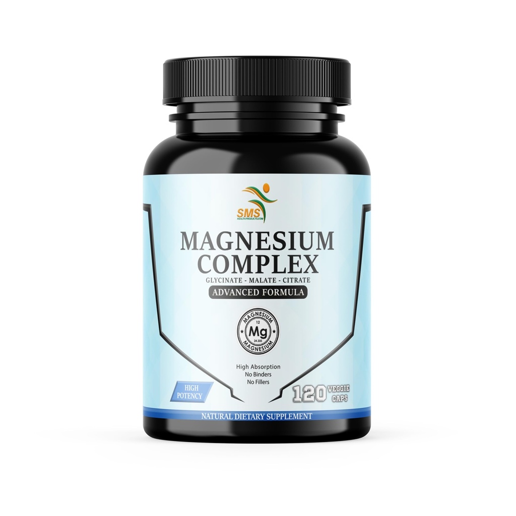 Magnesium Complex 470mg, No Fillers, Magnesium Glycinate, Malate & Citrate, High Absorption Formula, Vegan, Non GMO, 120 Capsules