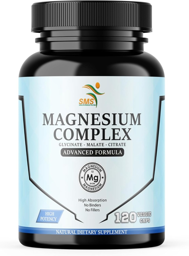 Magnesiumkompleksopløsning 124; 470mg Magnesiumglycinat, malat, & citrat for muskulatur, nerver, & Energy; 124; Høj Absorption 124; Vegan, Non- G20; 120 Kapsler