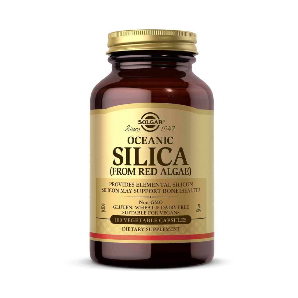 Solgar Oceanic Silica fra Red Algae 25 mg, 100 Vegetabilske kapsler - Excellent Kilde til Calcium, Understøtter Bone Health - Non-GMO, Vegan, Gluten Free, Dairy Free, Kosher - 50 Tjenester