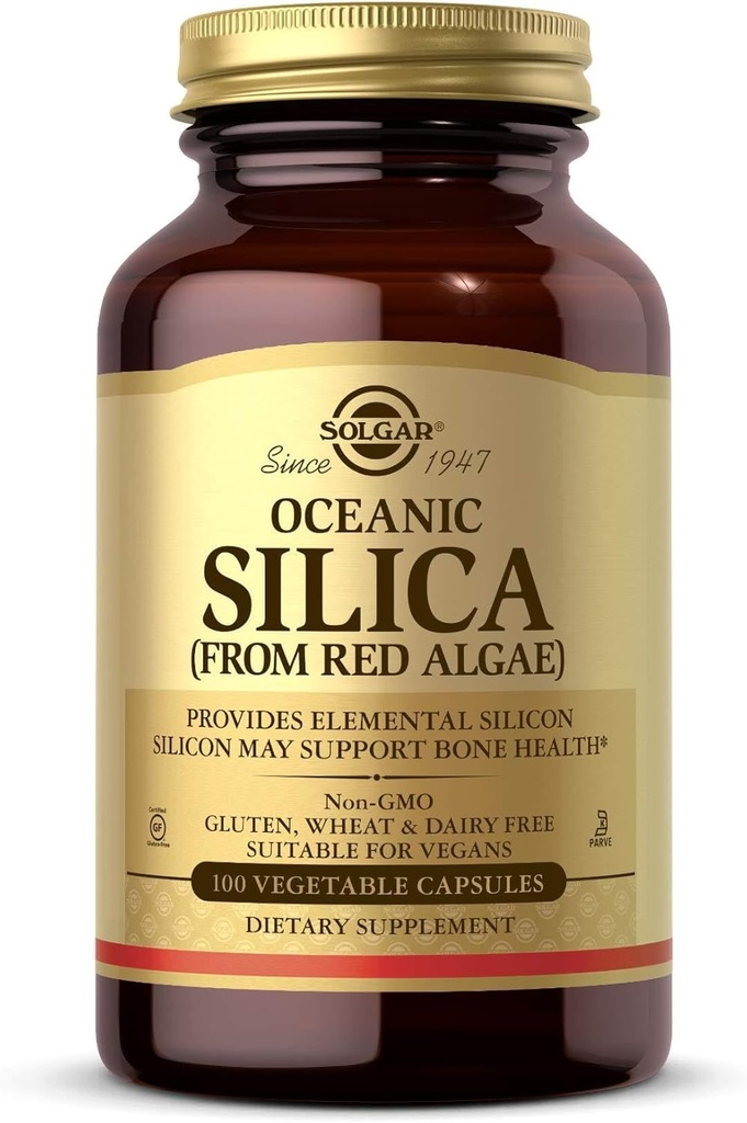 Solgar Oceanic Silica fra Red Algae 25 mg, 100 Vegetabilske kapsler - Excellent Kilde til Calcium, Understøtter Bone Health - Non-GMO, Vegan, Gluten Free, Dairy Free, Kosher - 50 Tjenester
