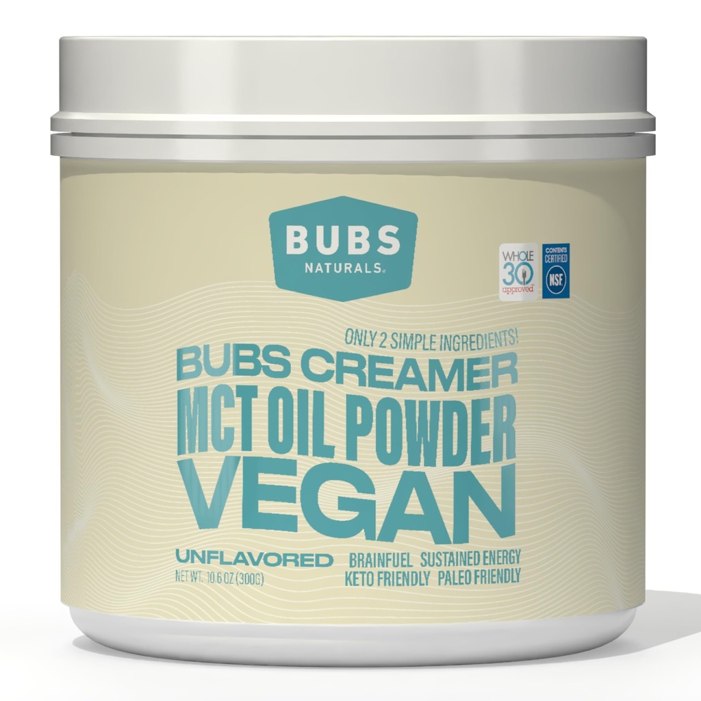 BUBS Naturals MCT Oil Powder - Premium MCT Oil & Keto Coffee Creamer - Vegan & Paleo Friendly - Sunde kokosnødder Fedtstoffer + lav carb - Dairy- Free Energy Source for Shakes, Smoothies & Baging (10.6 oz)