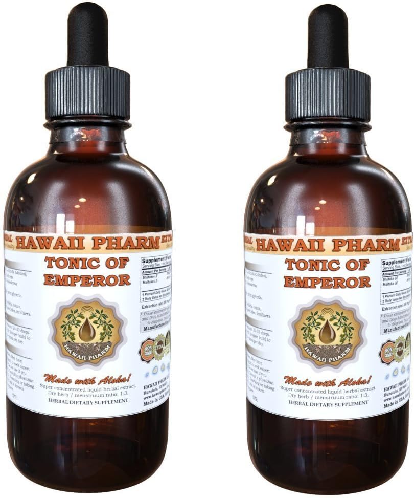 HawaiiPharm Shiitake, Maitake, Cordiceps, Reishi Liquid Extract, Organic Dried Shiitake, Maitake, Cordiceps, Reishi Tincture, Herbal Supplement, Made in USA, 2x2 fl.oz