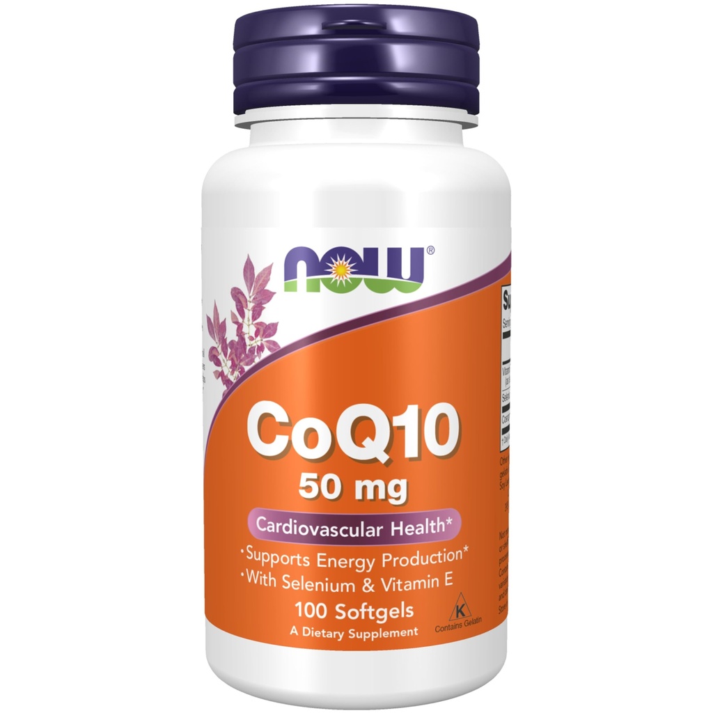 Now Supplements, CoQ10 50 mg, Pharmaceutical Grade, All- Trans Form produceret af Fermentation, 100 Softgels