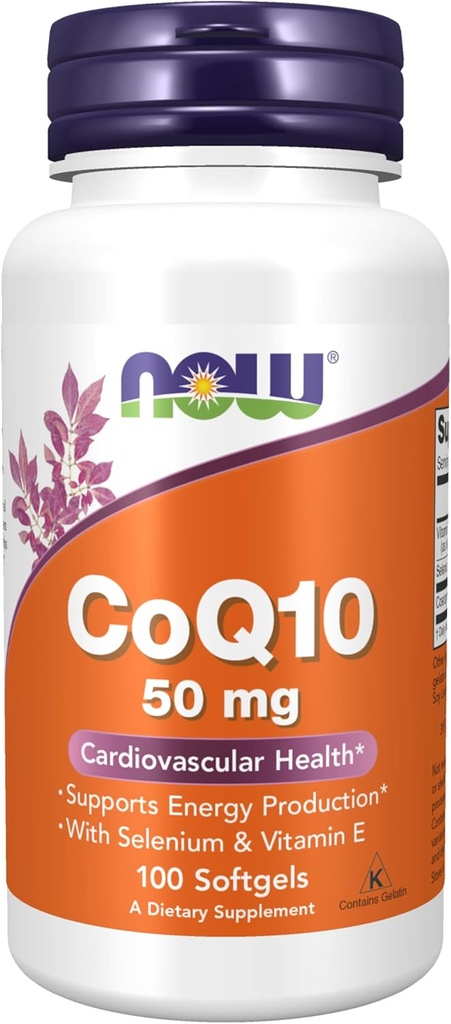 Now Supplements, CoQ10 50 mg, Pharmaceutical Grade, All- Trans Form produceret af Fermentation, 100 Softgels