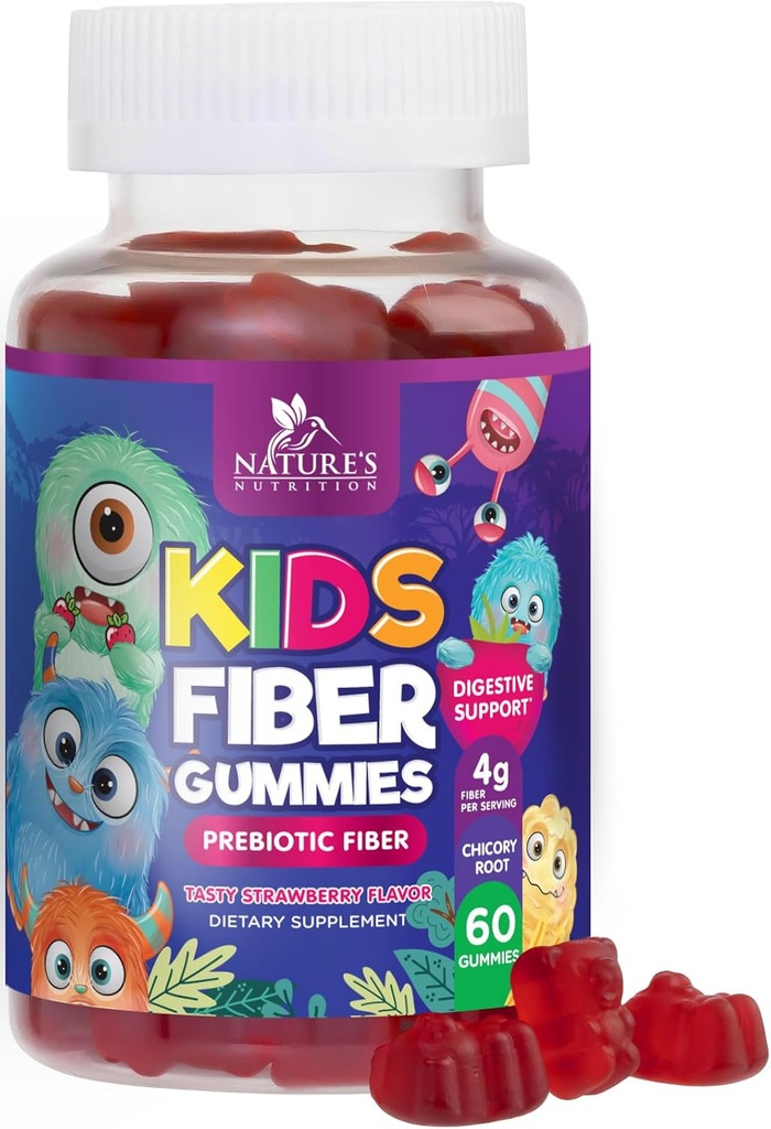 Fiber Gummies for Kids, Daily 4g Gummy Fiber Supplement, Prebiotic fordøjelsessygdomme support - Nature 's Plant Based Opløselig Fiber, Understøtter Regularitet & fordøjelse for Kids Non- GMO - 60 Gummies