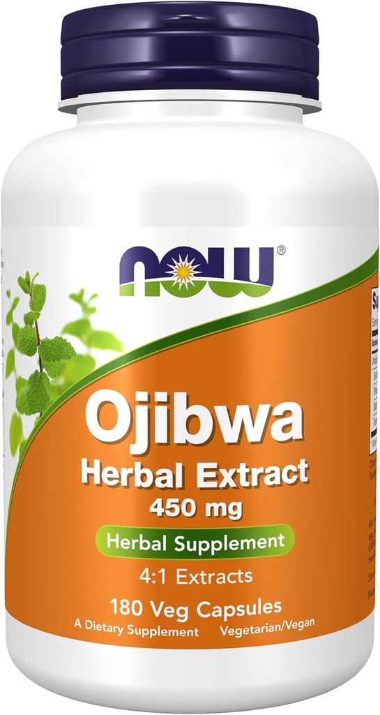 Now Supplements, Ojibwa Herbal Extract 450 mg, Koncentreret Blend, Alkohol- fFree, 4: 1 Herbal Ekstrakter, 180 Veg kapsler