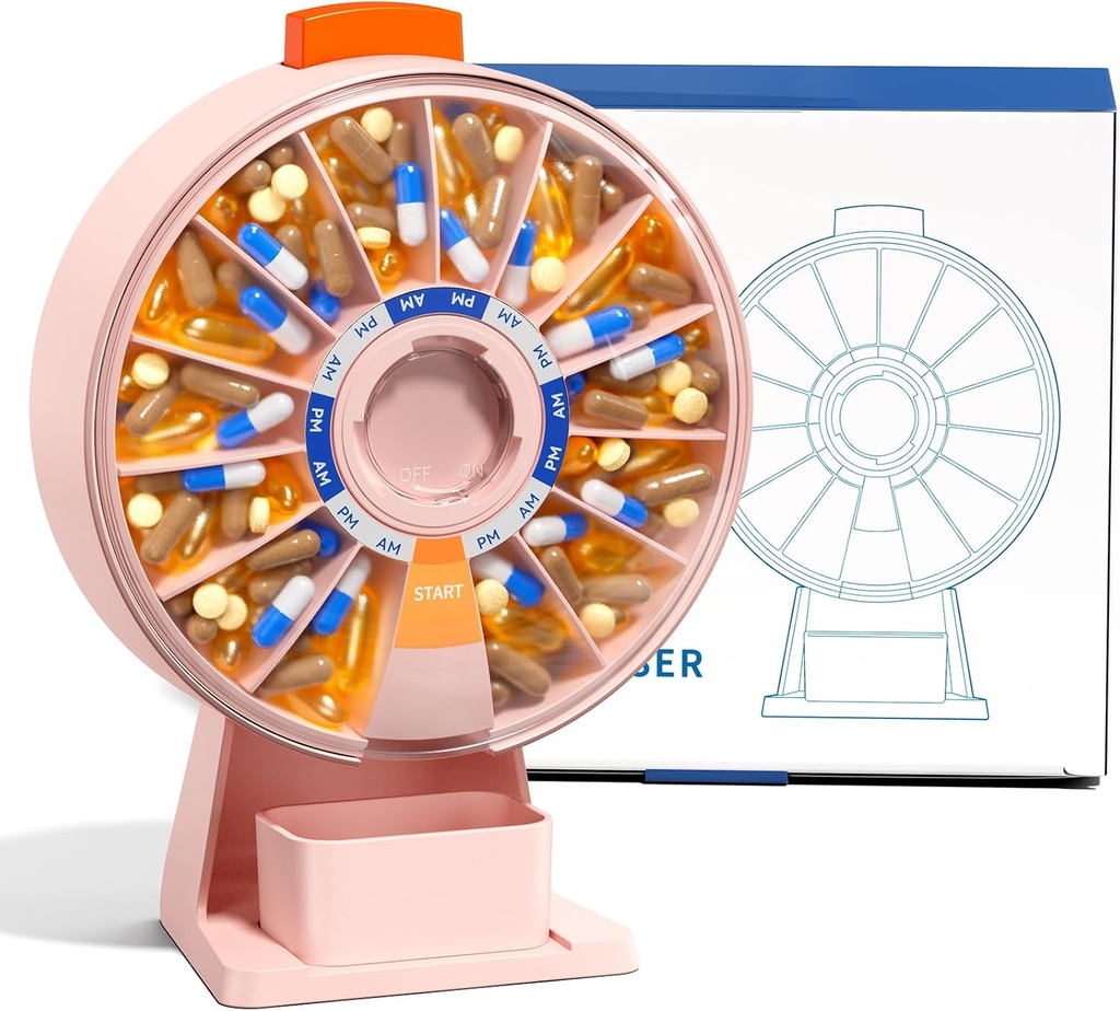Odaro Stor Pill Dispenser, Ugentlig Pill Organizer 7 dag Am Pm / 14 dag Pill Box, Daglig medicin Pill Organizer med Wall- monteret eller stående brug for vitamin, tillæg, medicin - Pink