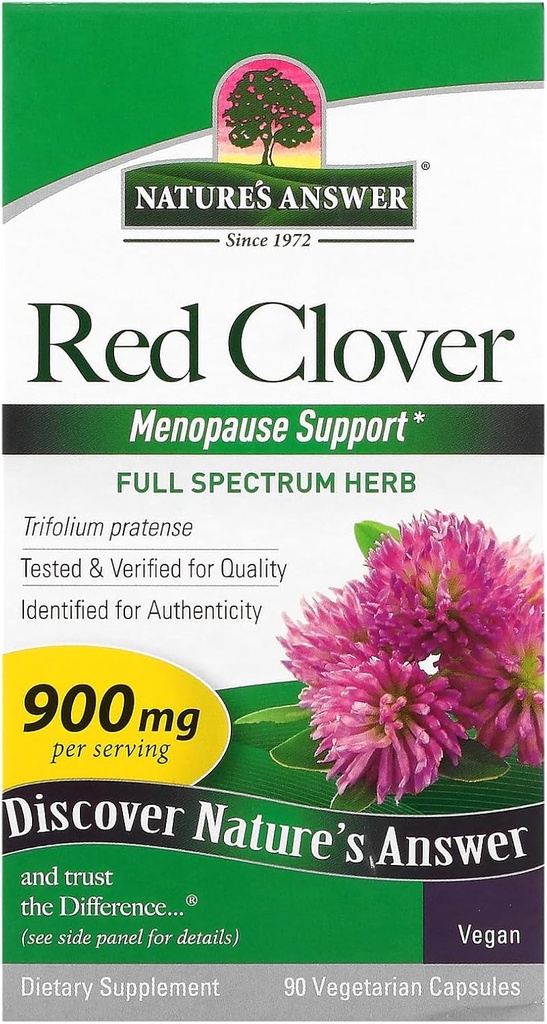 Naturens svar Red Clover (Trifolium Pratense) Note 124; Ideel til menopause Note 124; Full Spectrum Herb Organic Measures 124; High Strength Kosher, Gluten- Free, Non- GMO, Vegetar & Vegan (90 kapsler)