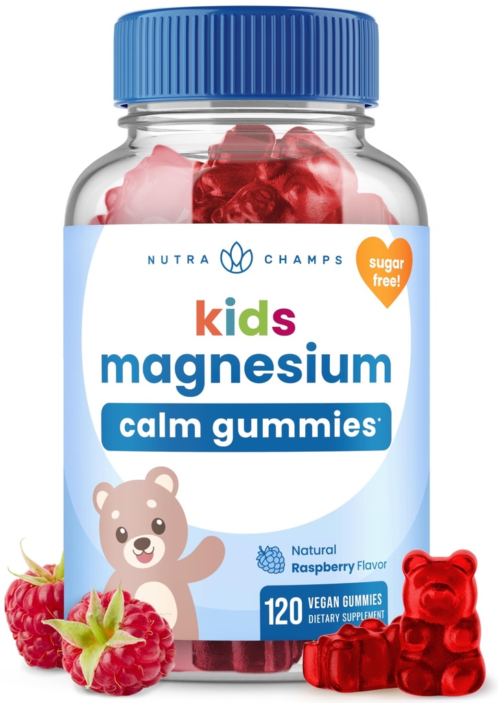 NutraChamps 120 Kids Magnesium Gummies - Sugar Free Cale Magnesium Gummies for Kids - 4 måneders Supply - Understøtter Knoglesundhed, søvn - Magnesium Citrate for Kids Supplement