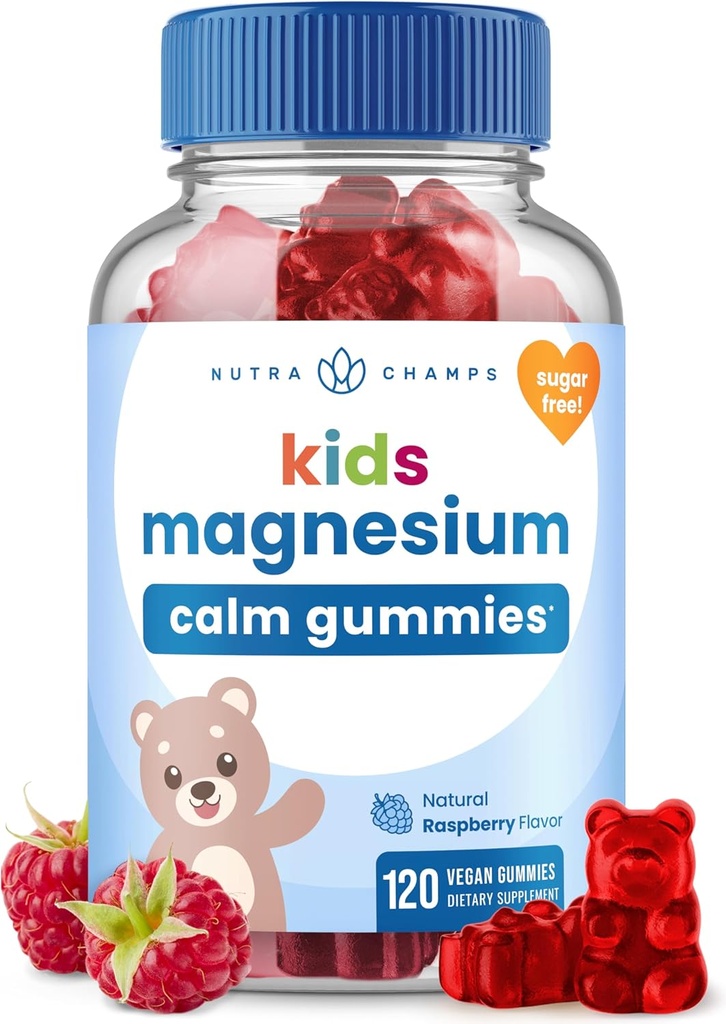NutraChamps 120 Kids Magnesium Gummies - Sugar Free Cale Magnesium Gummies for Kids - 4 måneders Supply - Understøtter Knoglesundhed, søvn - Magnesium Citrate for Kids Supplement