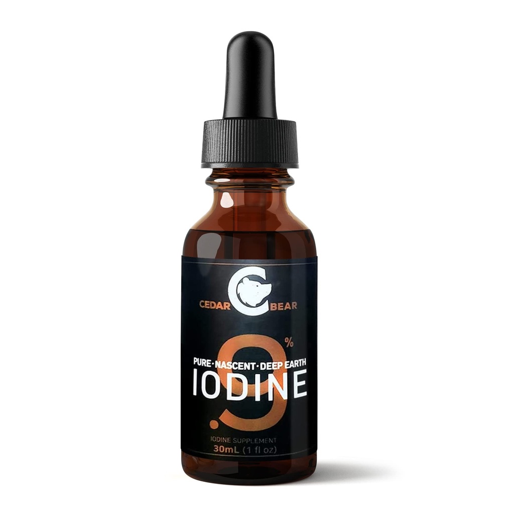 Cedar Bear - 0,9% Pure Nascent Deep Earth Jod Supplement, All- Natural Thyroid Support og Metabolisme Booster, Alkoholfri Jod Drops, Natural Jod Liquid, 1 fl oz / 30 ml