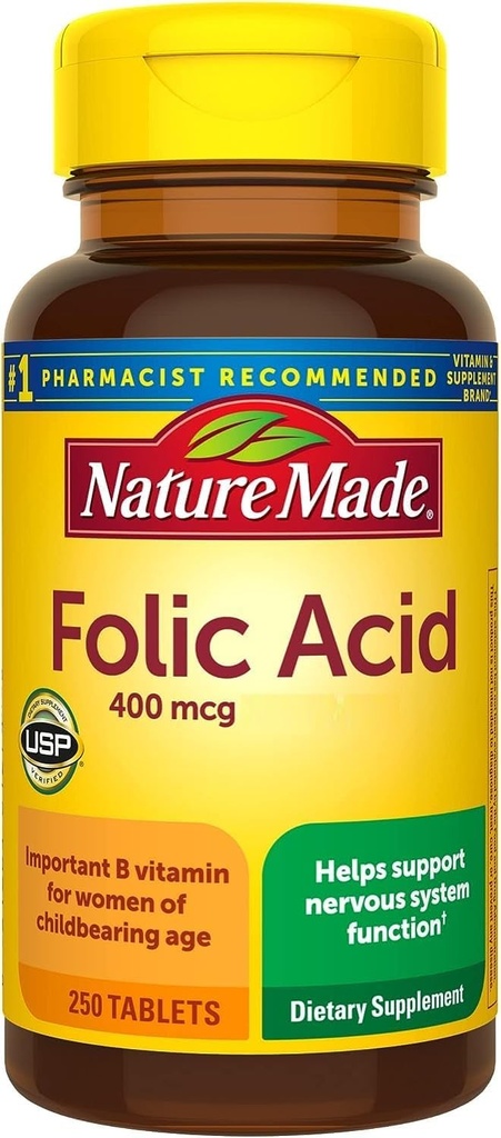 Nature Made Folinsyre 400 mcg tabletter, 250 tabletter