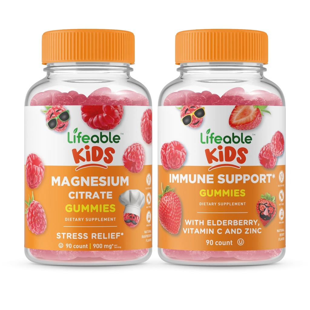 Lifeable Magnesium Kids + immunsupport Kids, Gummies Bundle - Great Tasting, Vitamin Supplement, Gluten Free, GMO Free, Chewable Gummy