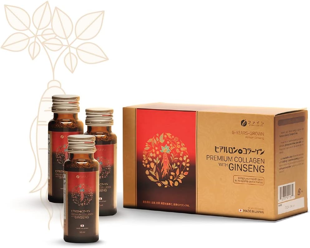 FINE JAPAN Premium Collagen & Ginseng Flydende supplement til sund aldring - Vegan, Hydrating Anti- Aging Serum, Collagen Kosttilskud Peptider Powder Subsitute - Anti Wrinkles Flydende Collagen til kvinder