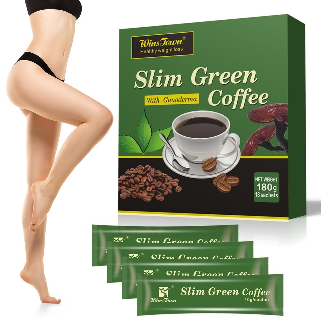 Premium Green Coffee Bean Extract Powder - Gluten- Free Green Coffee Bean Extract Kosttilskud med 10 naturlige sundhedsmæssige blandinger, Instant Coffee, 180g (18 Sachels)