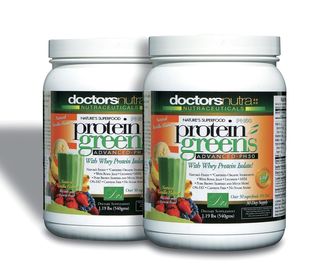 (Pack af 2) PH50 Protein Green drik med certificerede økologiske ingredienser af læger Nutra Nutracatives, 1,19 Pounds (540 Bedste) 50 Superfoods, fordøjelsesfremmende enzymer, Natural Vanilla Flavor