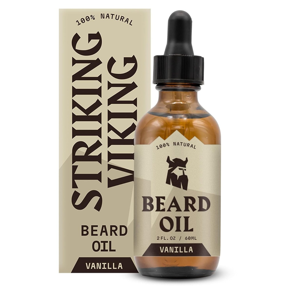 Striking Viking Vanilla Beard Oil for mænd - naturligt afledt Conditioner med Argan & Jojoba Oliils til blødgøring, fugtgivende og vækst (2 Oz)