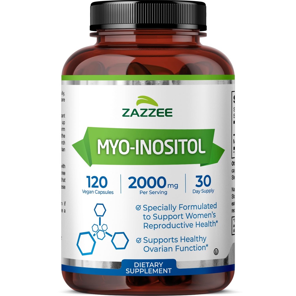 Zazzee Myo- Inositol kapsler, 2000 mg per servering, 120 Veganske kapsler, Ideel dosering for 40: 1 Ratio, 100% Vegetar, Hormonbalance & Sund Ovarie Function Support, All- Natural og Non- GMO