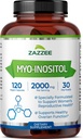 Zazzee Myo- Inositol kapsler, 2000 mg per servering, 120 Veganske kapsler, Ideel dosering for 40: 1 Ratio, 100% Vegetar, Hormonbalance & Sund Ovarie Function Support, All- Natural og Non- GMO