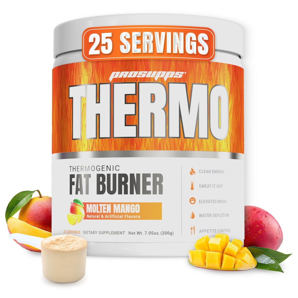 PROSUPPS Thermogen Fat Burner Powder, Molten Mango - Vægttab & Metabolisme Booster Pre Workout Supplement for kvinder & mænd - Understøtter Appetite Control & øger energi - Gluten- Free - 25 Serveringer