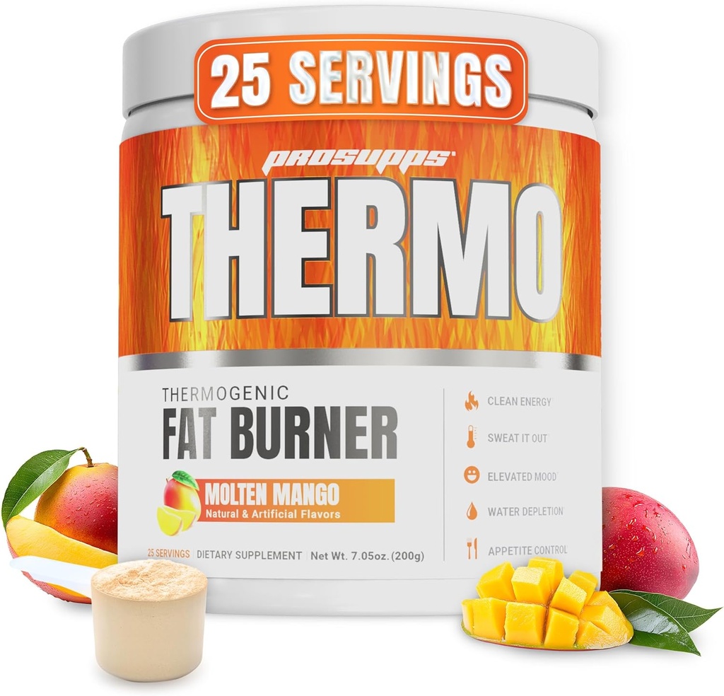 PROSUPPS Thermogen Fat Burner Powder, Molten Mango - Vægttab & Metabolisme Booster Pre Workout Supplement for kvinder & mænd - Understøtter Appetite Control & øger energi - Gluten- Free - 25 Serveringer