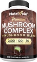 Nutropin Premium Mushroom Supplement 2600 mg- Flaske 120 Capsules- 11 Nootrop Mushroom Complex - Lions Mane, Cordyceps, Chaga, Reishi, Tyrkiet Tail, Maitake, Shiitake, Agaricus, White Button, Oyster