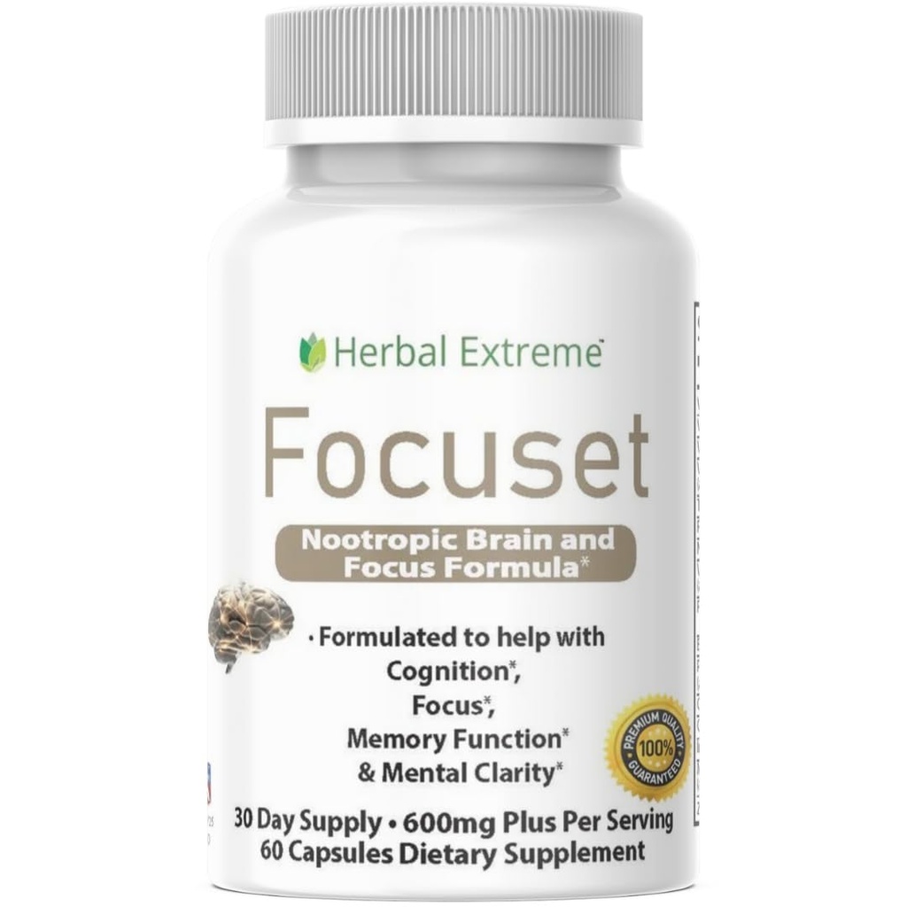 Focuset Nootropics Brain and Focus Formel. 90 Kapsler Dimethylaminoethanol (DMAE Bitartrate), L- Glutamin, L- Tyrosine, GABA, Bacopa og mere, White