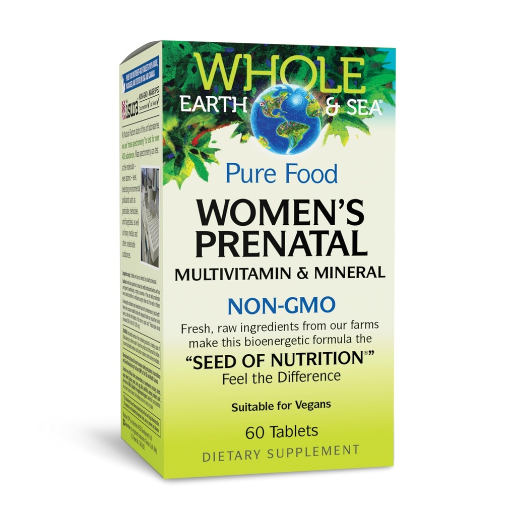 Naturlige faktorer hele Jorden & Hav, Kvinder Prenatal Multivitamin og Mineral, Hele fødevarer supplement, Vegan, 60 tabletter