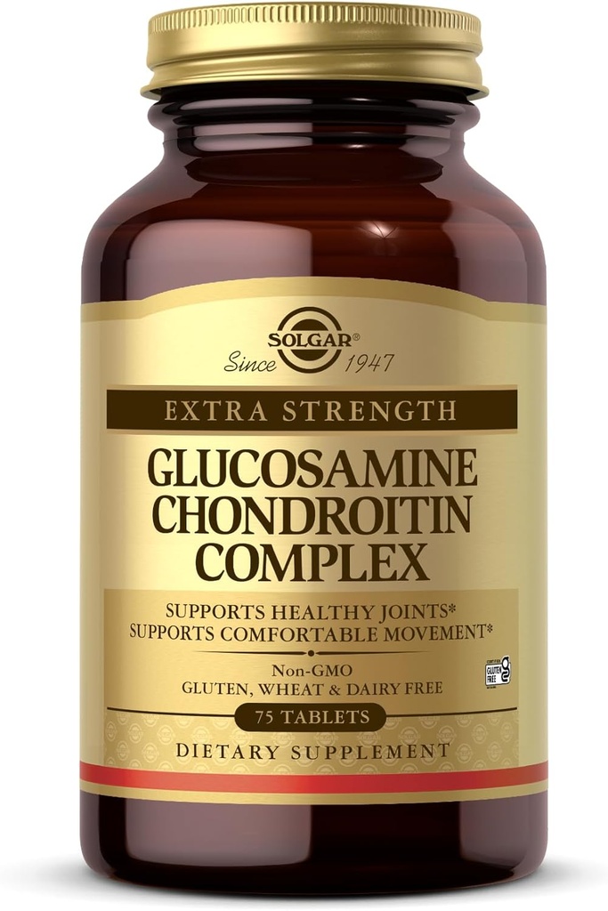 Solgar Extra Strength Glucosamine Chondroitin Complex - 75 tabletter - Understøtter sunde Joints & Komfortabel bevægelse - non-GMO, Gluten Free, Dairy Free - 25 Serveringer