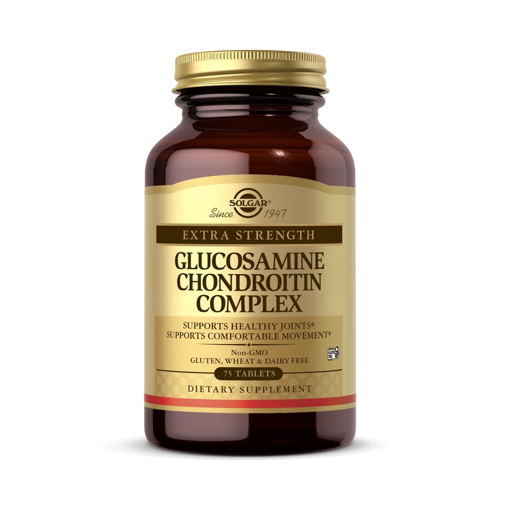 Solgar Extra Strength Glucosamine Chondroitin Complex - 75 tabletter - Understøtter sunde Joints & Komfortabel bevægelse - non-GMO, Gluten Free, Dairy Free - 25 Serveringer