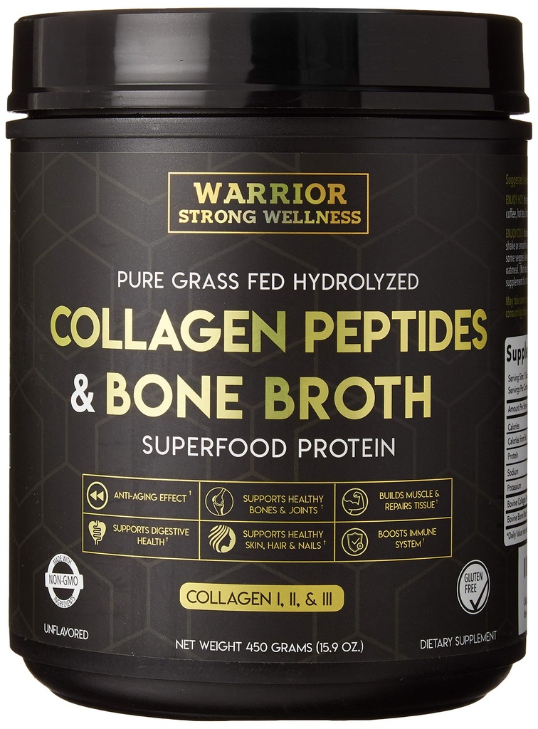 Premium Collagen Peptider Bone Broth Powder: Græs Fed Hydrolyzed Collagen Boost for sund hud, negle, hår, Joints, Muskler, Bones, fordøjelse, Keto Friendly, Unflavored