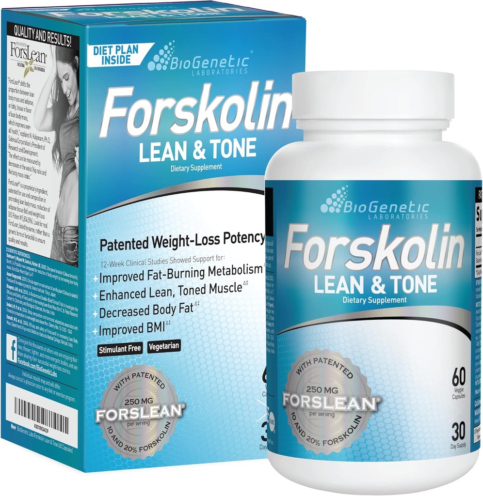 BioGenetiske Labs Forskolin Lean & Tone - Vægttab piller - Krop toning Formel Fat Burner og vedligeholdelse af muskelmasse for mænd og kvinder Appetite Suppressant - 60 Kapsler - Vegetar