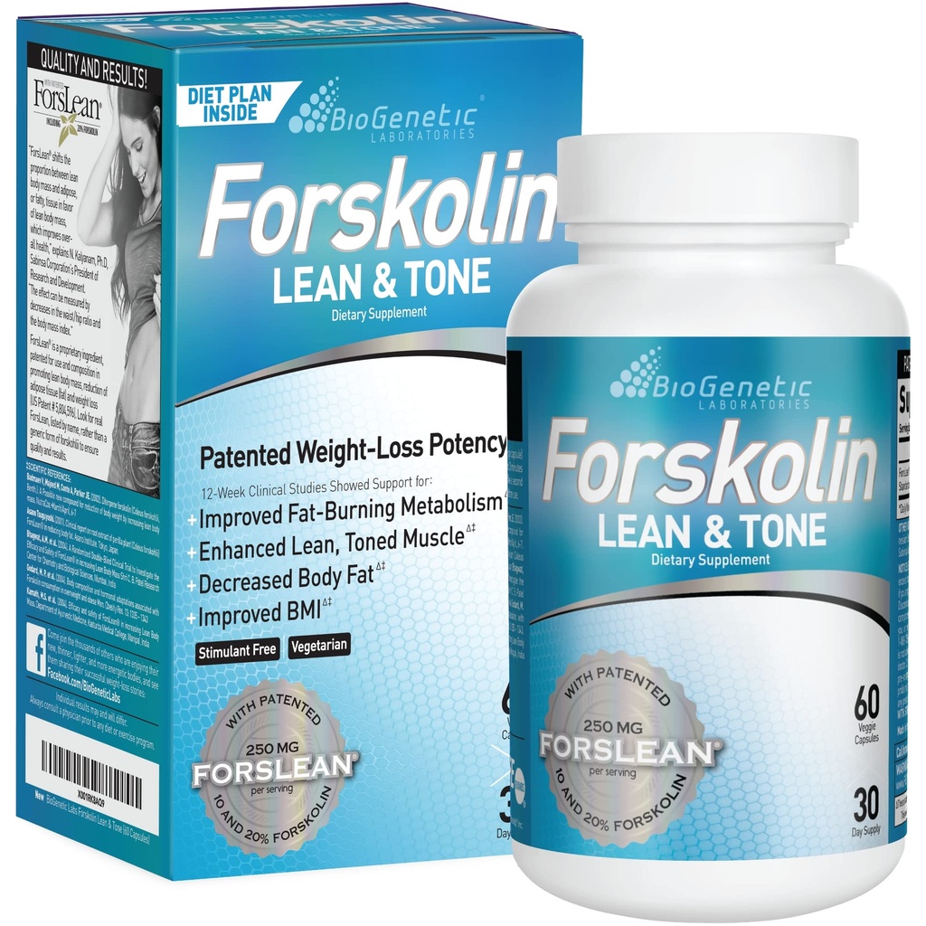 BioGenetiske Labs Forskolin Lean & Tone - Vægttab piller - Krop toning Formel Fat Burner og vedligeholdelse af muskelmasse for mænd og kvinder Appetite Suppressant - 60 Kapsler - Vegetar