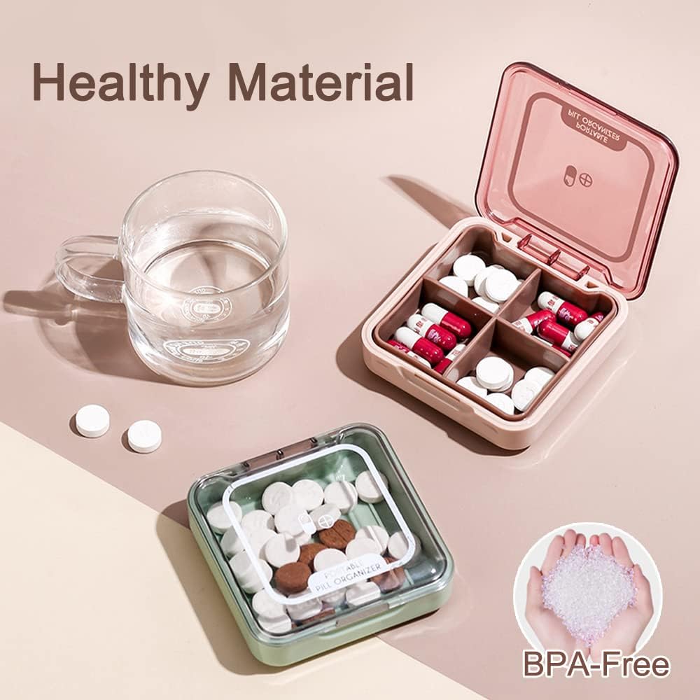 Lille pillekasse, BPA gratis pillekasse med 4 store kompartmenter til at holde Vitamin, Fugtfast Portable pilleboks Arrangør for rejser (grøn)